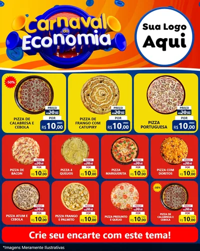 Modelo de Rede Social para Feed Instagram com o tema Carnaval da Economia para Pizzaria