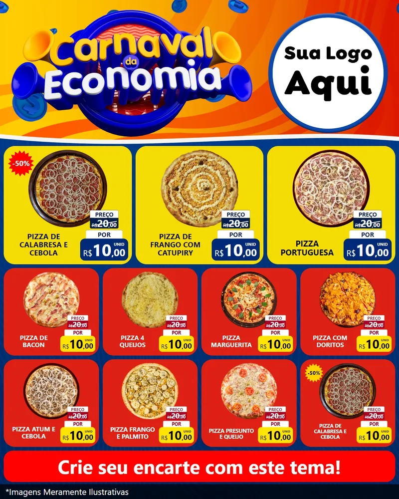 Modelo de Rede Social para Feed Instagram com o tema Carnaval da Economia para Pizzaria