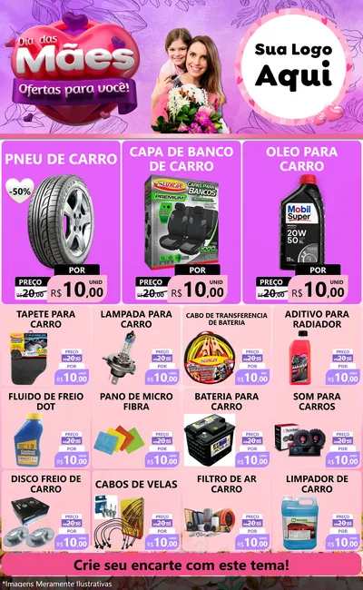 Modelo de Encarte para Encarte Grande com o tema Dia das Mães Ofertas para Você! para Auto peças