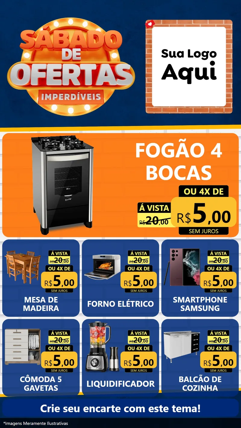 Modelo de Rede Social para Stories com o tema Sábado de Ofertas Imperdíveis para Móveis e Eletro