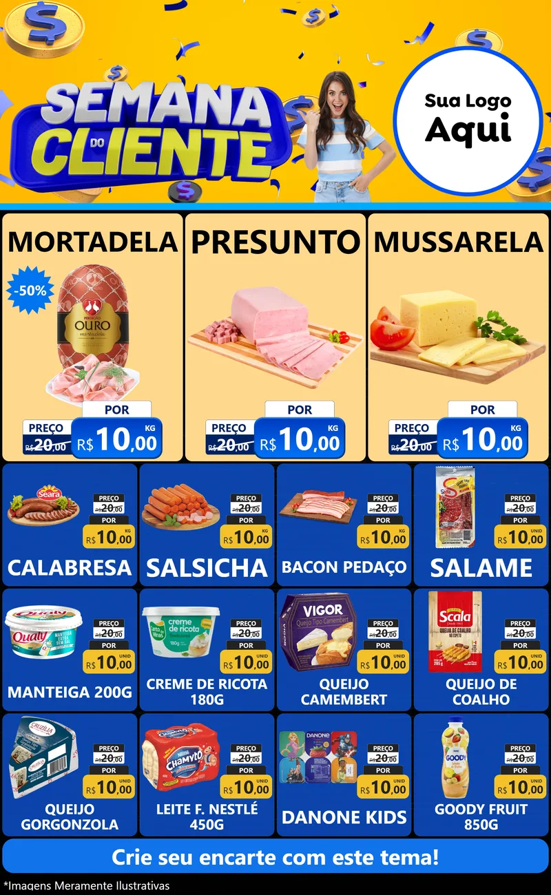 Modelo de Encarte para Encarte Grande com o tema Semana do Cliente para Frios e Laticínios