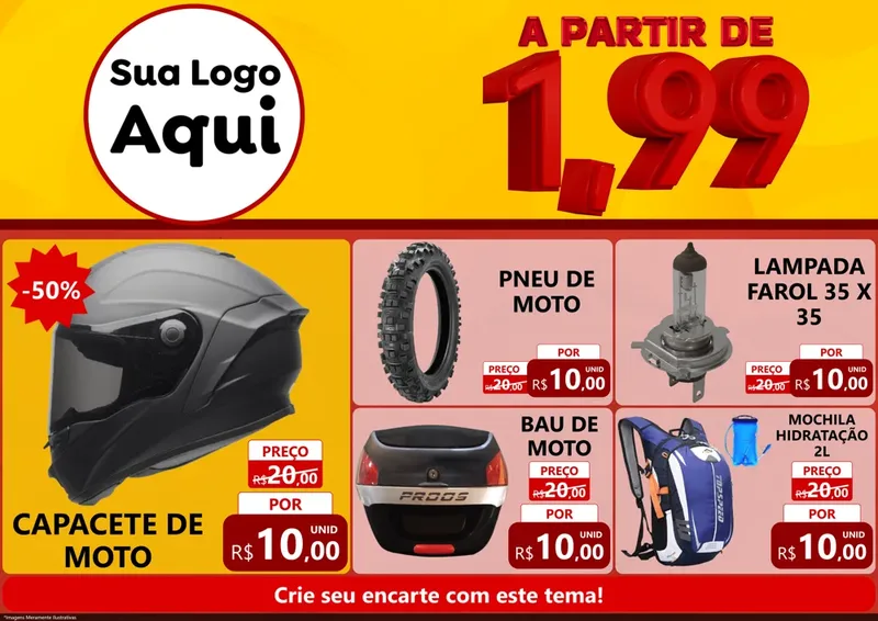 Modelo de Encarte para Encarte A4 Horizontal com o tema A Partir de Um e Noventa e Nove - 1,99 para Moto peças