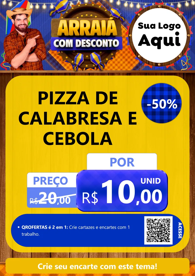 Modelo de Cartaz para Cartaz A4 Vertical com o tema Arraiá Com Desconto para Pizzaria