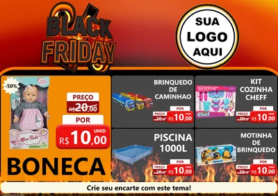Modelo de Encarte para Encarte A4 Horizontal com o tema Black Friday para Brinquedos