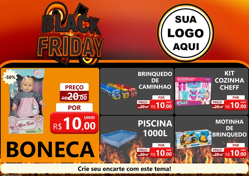 Modelo de Encarte para Encarte A4 Horizontal com o tema Black Friday para Brinquedos