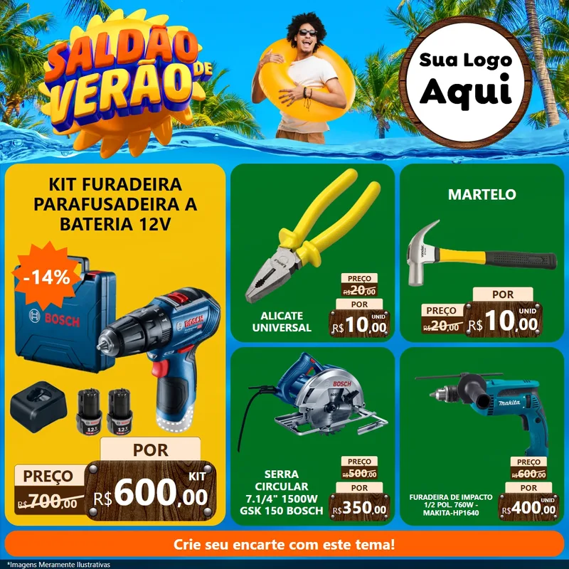 Modelo de Rede Social para Feed Facebook com o tema Saldão de Verão para Maquinas e Ferramentas