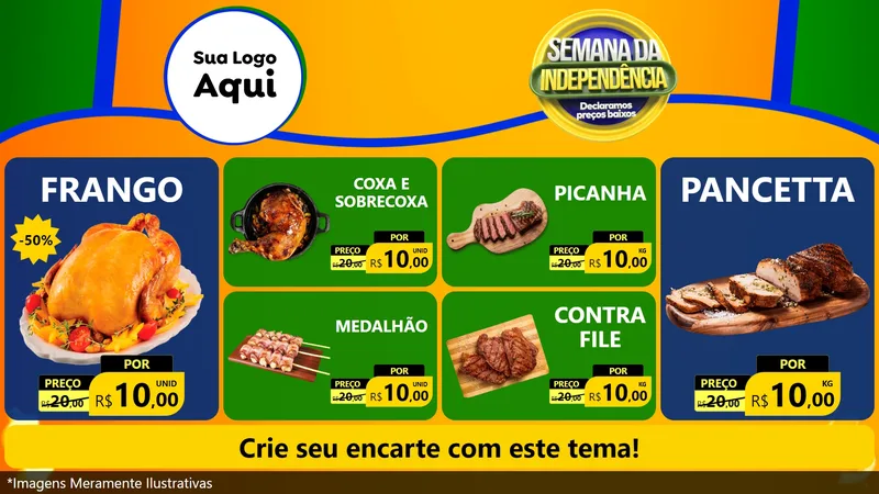 Modelo de TV para TV Horizontal com o tema Semana da Independência Declaramos Preços Baixos para Assados