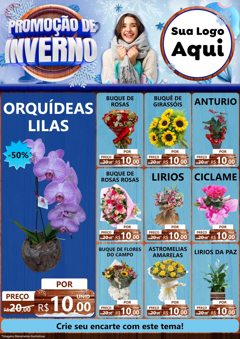 Modelo de Encarte para Encarte A4 Vertical com o tema Promoção de Inverno para Floricultura e jardim