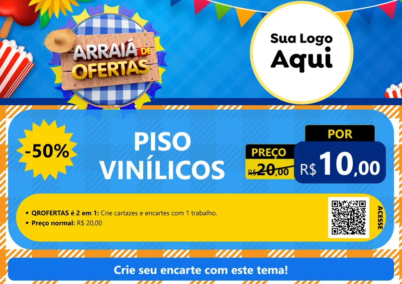 Modelo de Cartaz para Cartaz A4 Horizontal com o tema Arraiá de Ofertas para Material para Construção