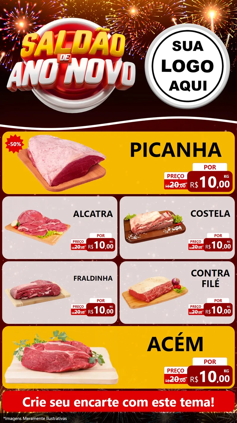 Modelo de TV para TV Vertical com o tema Saldão de Ano Novo para Açougue