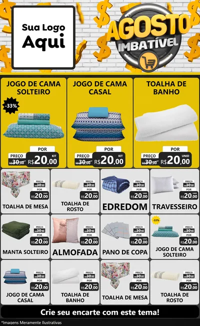 Modelo de Encarte para Encarte Grande com o tema Agosto imbatível para Cama, Mesa e Banho