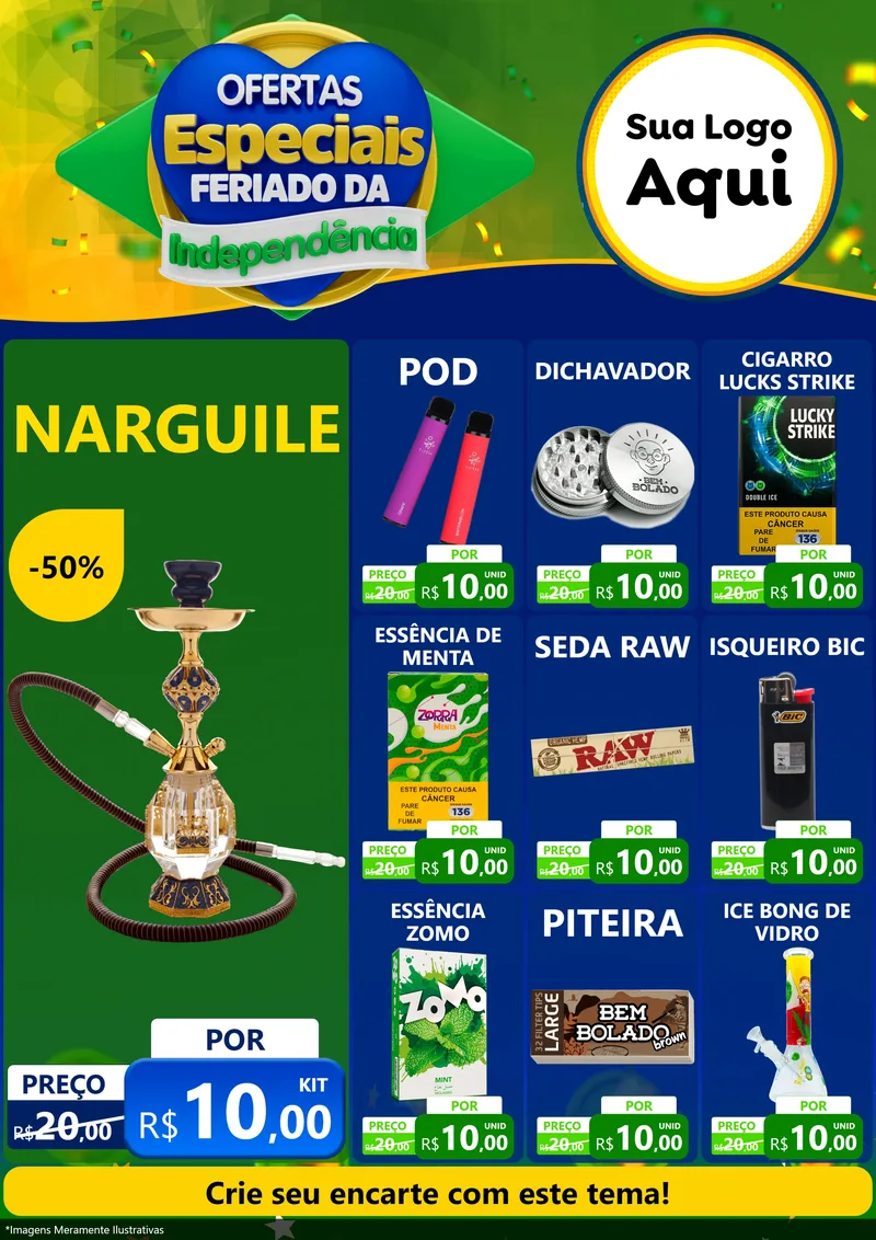 Modelo de Encarte para Encarte A4 Vertical com o tema Ofertas Especiais Feriado da Independência para Tabacaria