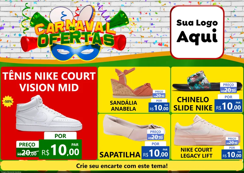 Modelo de Encarte para Encarte A4 Horizontal com o tema Carnaval de Ofertas para Calçados