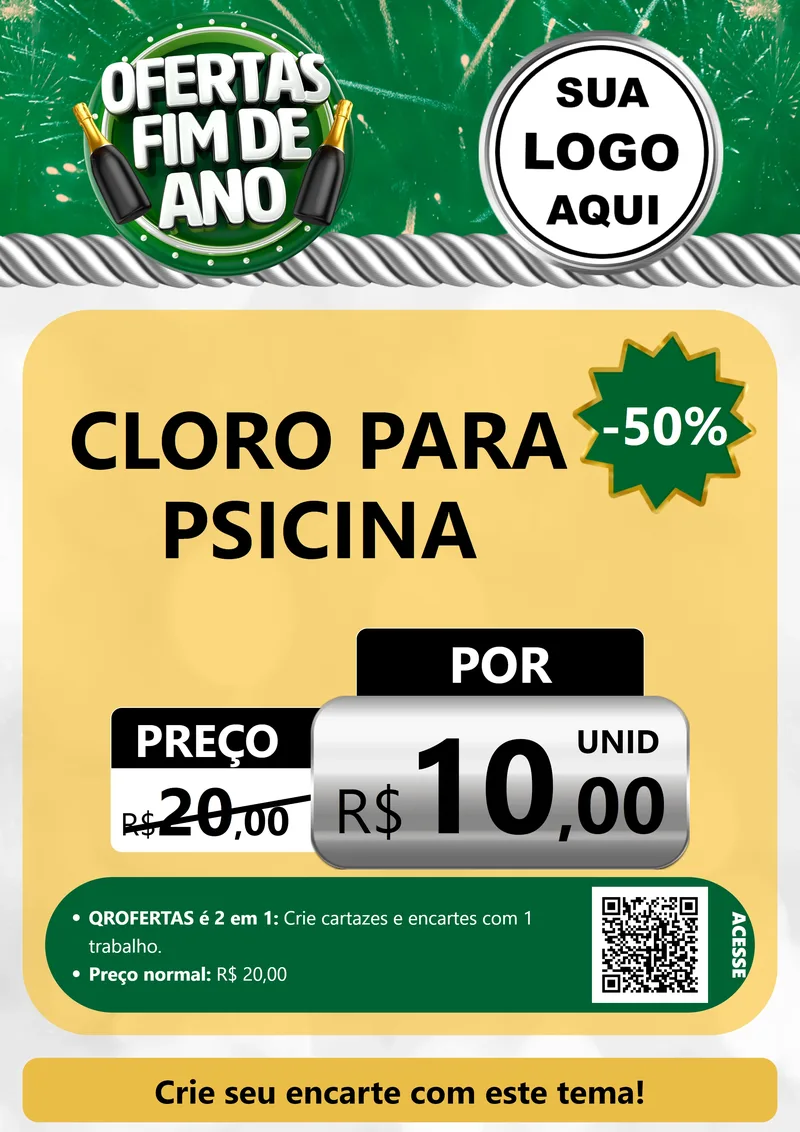 Modelo de Cartaz para Cartaz A4 Vertical com o tema Ofertas Fim de Ano para Produtos para Piscina