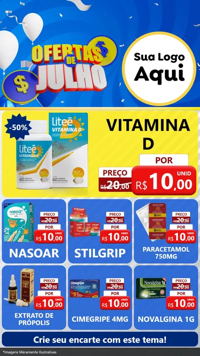 Modelo de Rede Social para Stories com o tema Ofertas de Julho para Farmácia