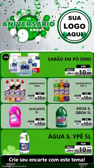 Modelo de TV para TV Vertical com o tema Promoção de Aniversário - 9 Anos para Produtos de Limpeza