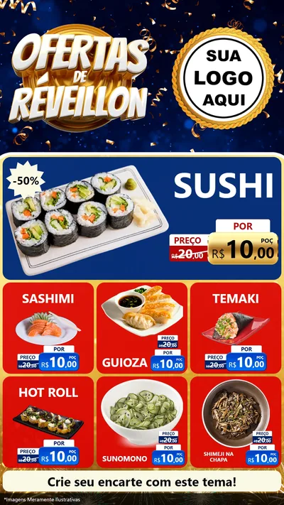 Modelo de Rede Social para Stories com o tema Ofertas de Réveillon para Comida japonesa
