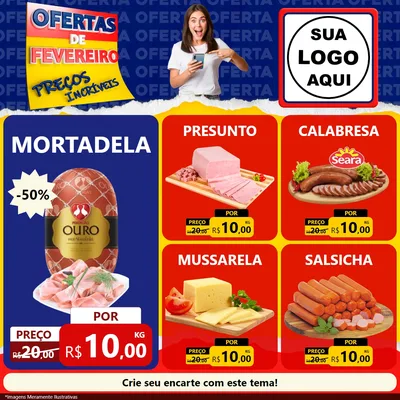 Modelo de Rede Social para Feed Facebook com o tema Ofertas de Fevereiro - Preços Incríveis para Frios e Laticínios