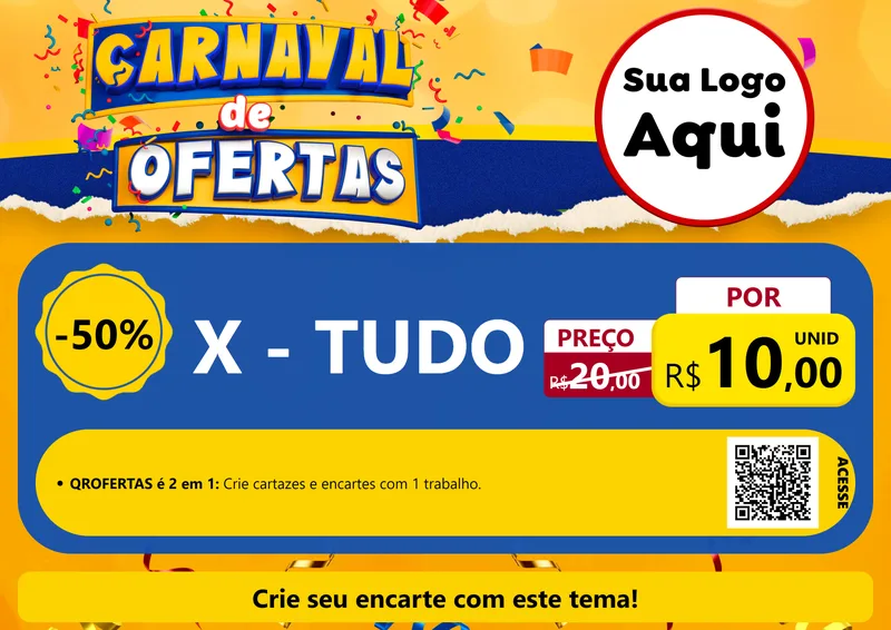 Modelo de Cartaz para Cartaz A4 Horizontal com o tema Carnaval de Ofertas para Hamburgueria