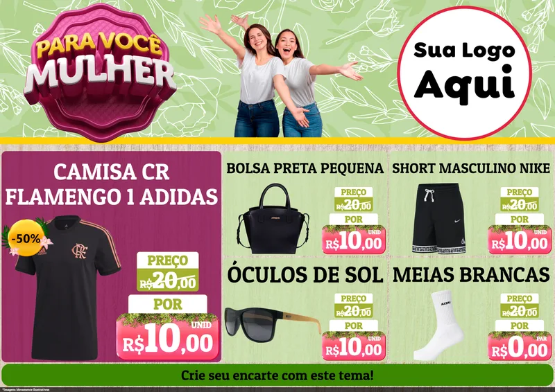 Modelo de Encarte para Encarte A4 Horizontal com o tema Para Você Mulher para Roupas e acessórios