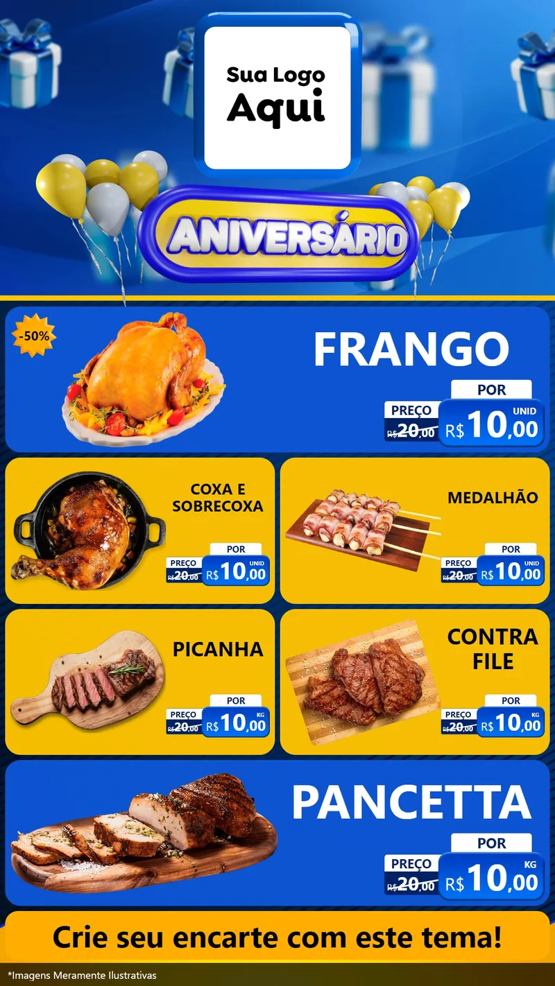 Modelo de TV para TV Vertical com o tema Aniversário para Assados
