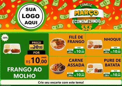 Modelo de Encarte para Encarte A4 Horizontal com o tema Comece Março Economizando para Restaurante