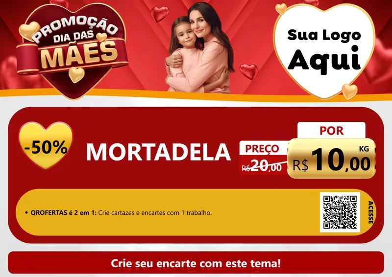 Modelo de Cartaz para Cartaz A4 Horizontal com o tema Promoção Dia das Mães para Frios e Laticínios