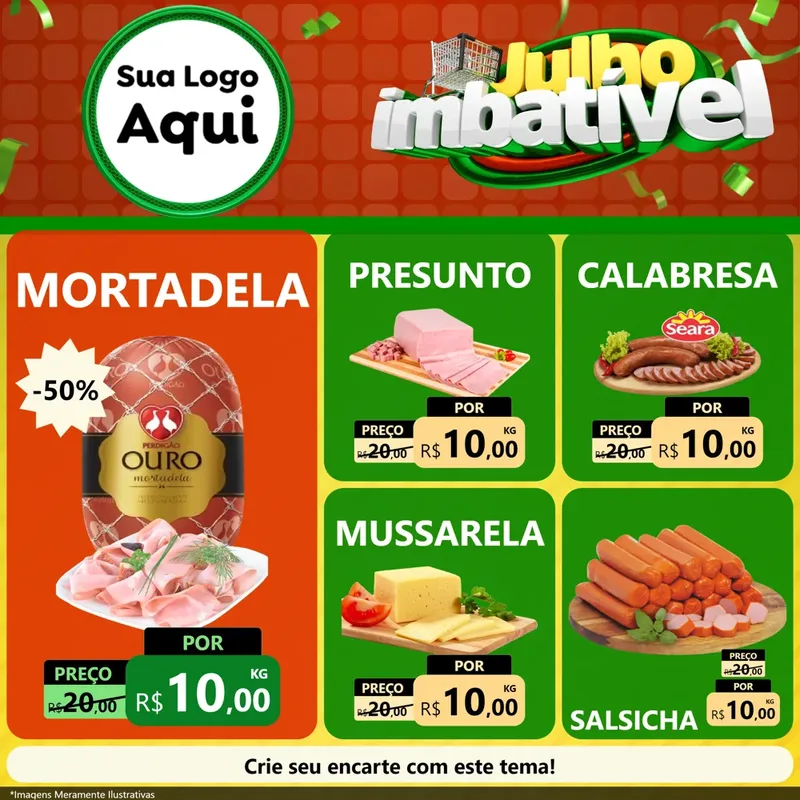 Modelo de Rede Social para Feed Facebook com o tema Julho Imbatível para Frios e Laticínios