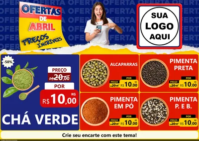 Modelo de Encarte para Encarte A4 Horizontal com o tema Ofertas de Abril - Preços Incríveis para Produtos Naturais