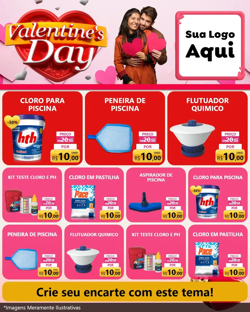 Modelo de Rede Social para Feed Instagram com o tema Valentine's Day para Produtos para Piscina
