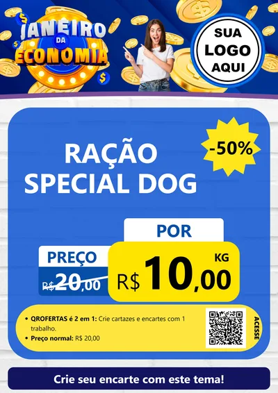 Modelo de Cartaz para Cartaz A4 Vertical com o tema Janeiro da Economia para Pet Shop