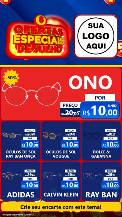 Modelo de Rede Social para Stories com o tema Ofertas Especiais de Julho para Óticas