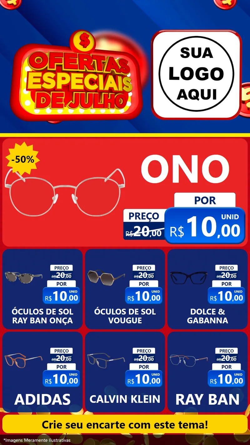 Modelo de Rede Social para Stories com o tema Ofertas Especiais de Julho para Óticas