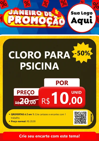 Modelo de Cartaz para Cartaz A4 Vertical com o tema Janeiro de Promoção para Produtos para Piscina
