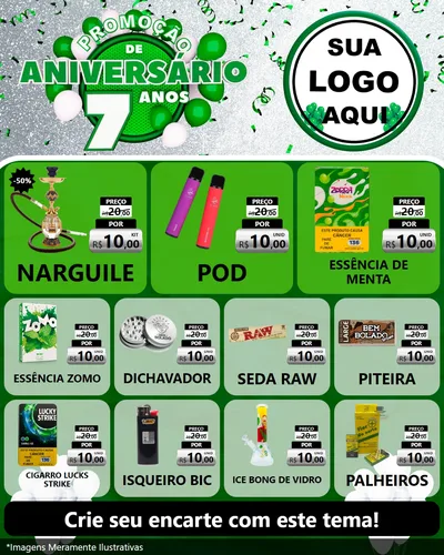Modelo de Rede Social para Feed Instagram com o tema Promoção de Aniversário - 7 Anos para Tabacaria