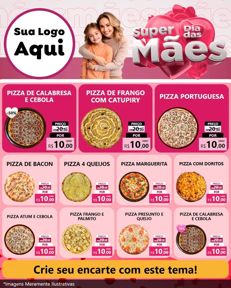 Modelo de Rede Social para Feed Instagram com o tema Super Dia Das Mães para Pizzaria