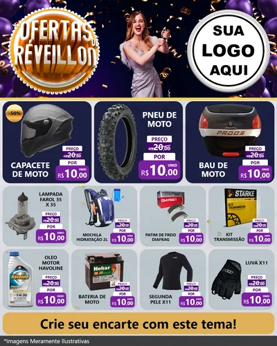 Modelo de Rede Social para Feed Instagram com o tema Ofertas de Réveillon para Moto peças