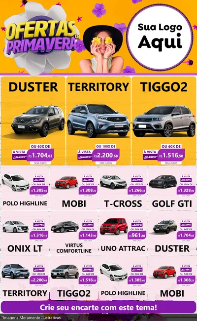 Modelo de Encarte para Encarte Grande com o tema Ofertas Da Primavera para Concessionaria de Carros