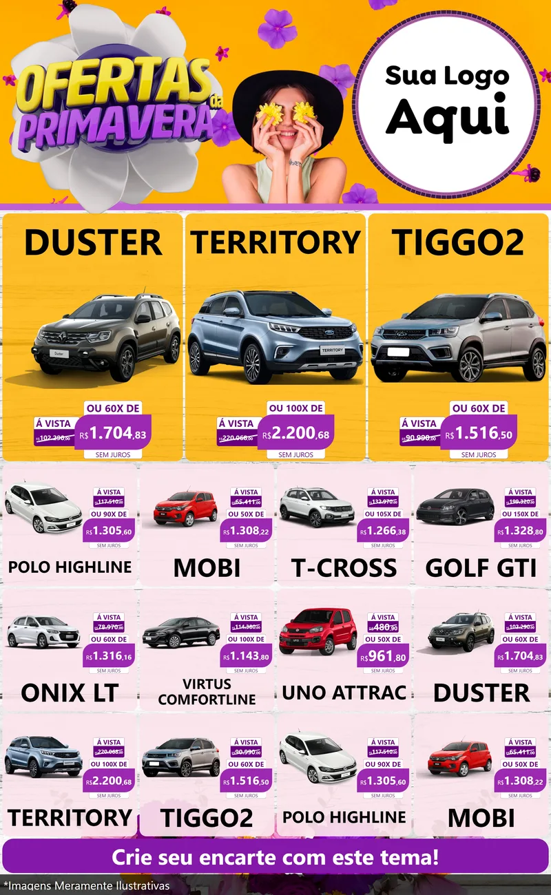 Modelo de Encarte para Encarte Grande com o tema Ofertas Da Primavera para Concessionaria de Carros