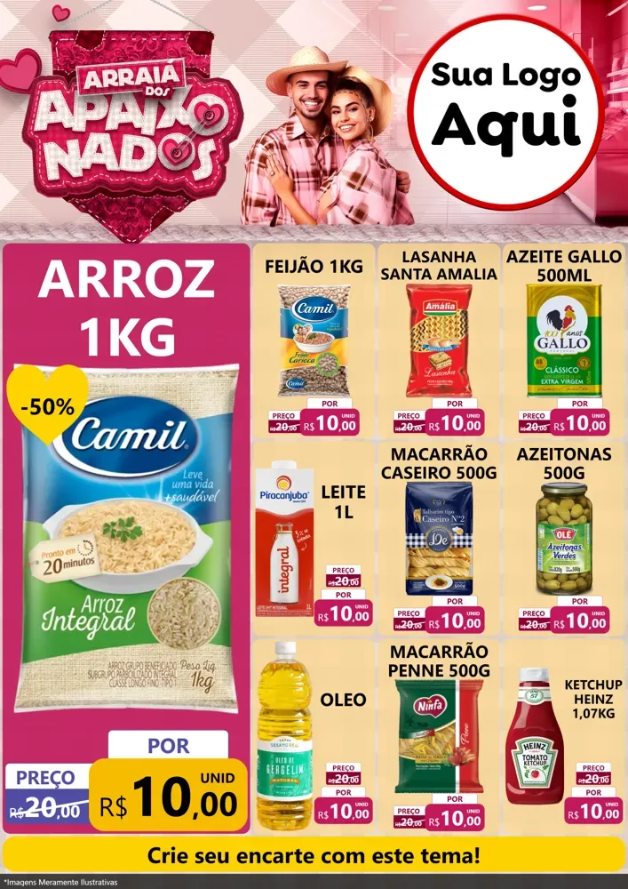 Modelo de Encarte para Encarte A4 Vertical com o tema Arraiá dos Apaixonados - Junina para Supermercado