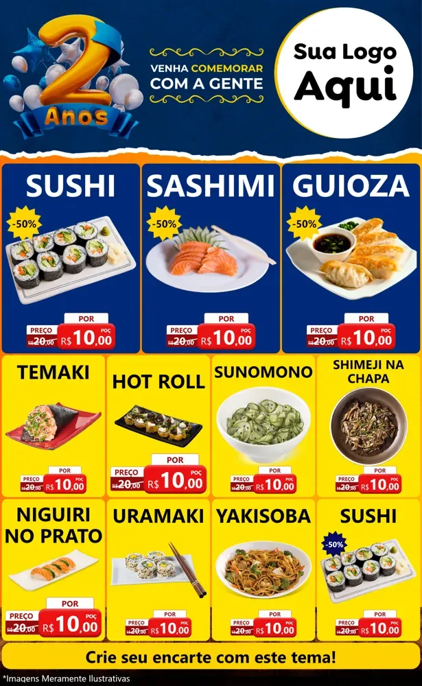 Modelo de Encarte para Encarte Grande com o tema Aniversário de 2 anos para Comida japonesa