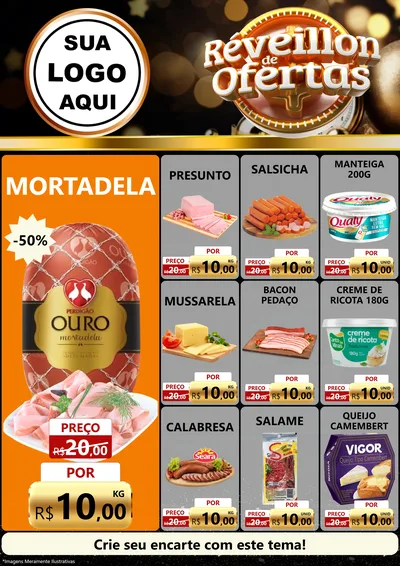 Modelo de Encarte para Encarte A4 Vertical com o tema Réveillon de Ofertas para Frios e Laticínios
