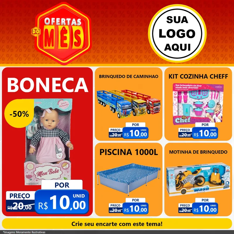 Modelo de Rede Social para Feed Facebook com o tema Ofertas do Mês para Brinquedos