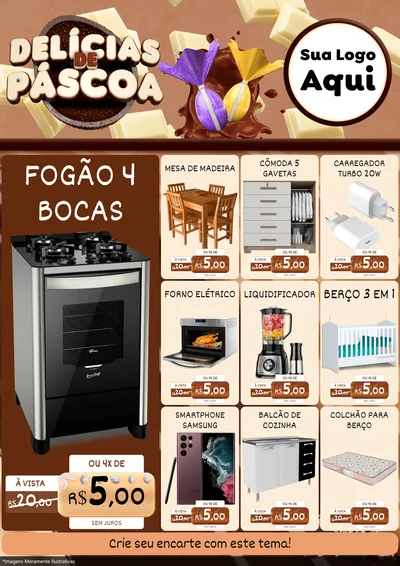 Modelo de Encarte para Encarte A4 Vertical com o tema Delícias de Páscoa para Móveis e Eletro