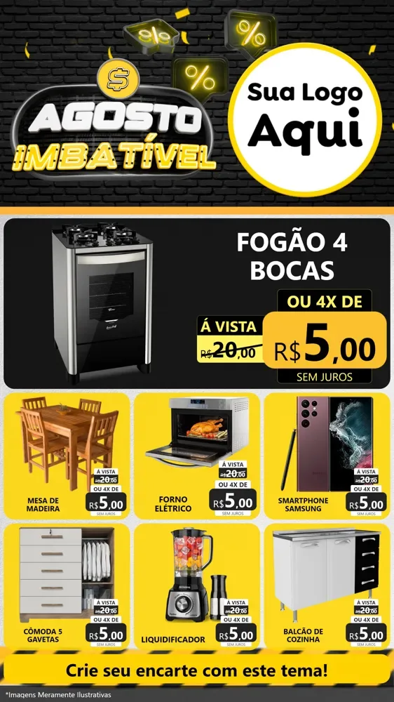 Modelo de Rede Social para Stories com o tema Agosto Imbatível para Móveis e Eletro