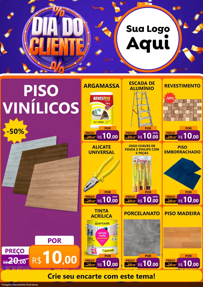 Modelo de Encarte para Encarte A4 Vertical com o tema Dia do Cliente para Material para Construção