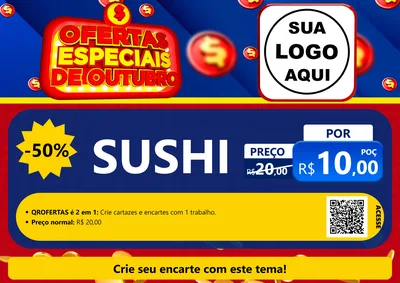 Modelo de Cartaz para Cartaz A4 Horizontal com o tema Ofertas Especiais de Outubro para Comida japonesa