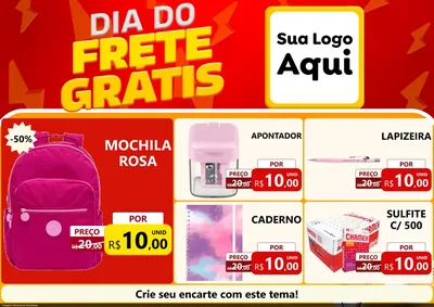 Modelo de Encarte para Encarte A4 Horizontal com o tema Dia do Frete Grátis para Papelaria