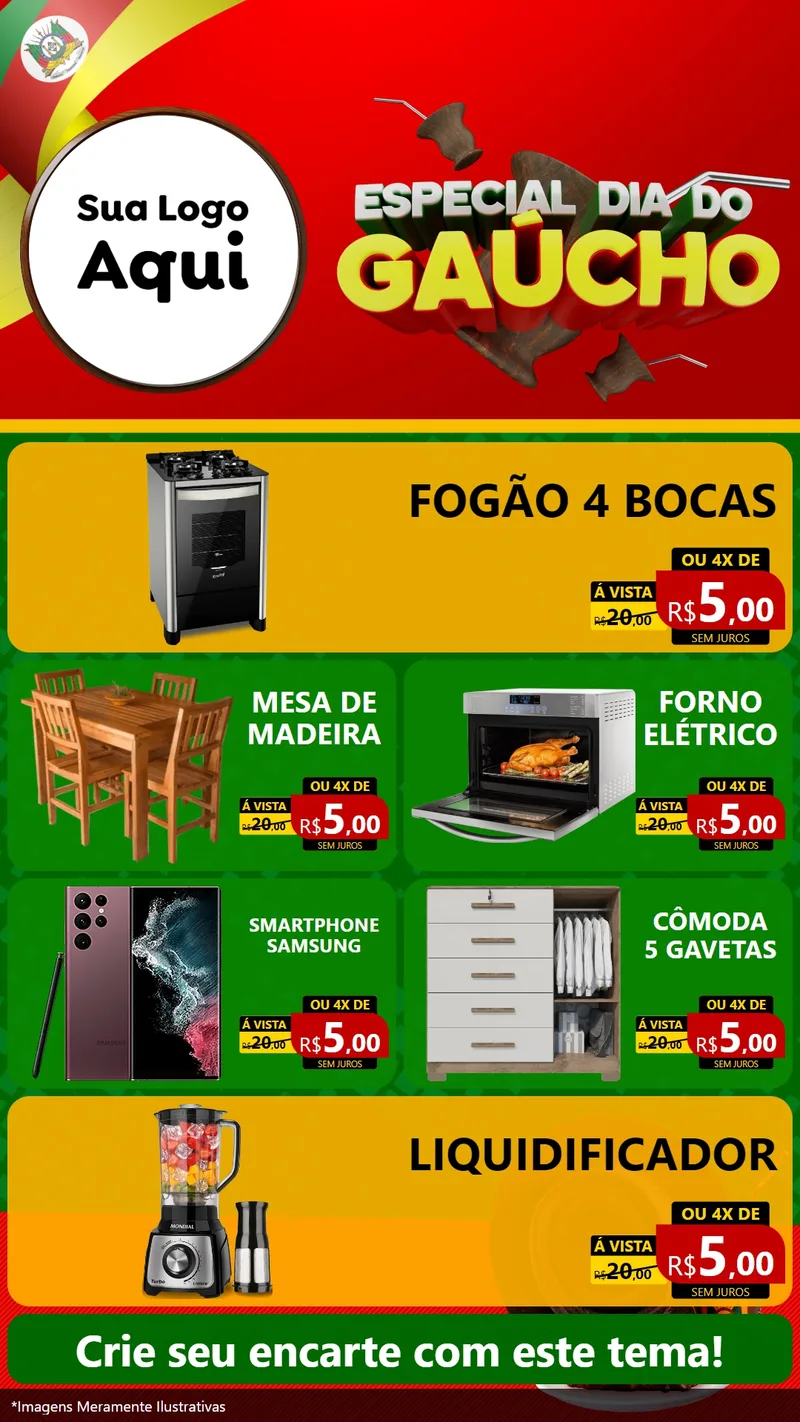 Modelo de TV para TV Vertical com o tema Especial Dia do Gaúcho para Móveis e Eletro