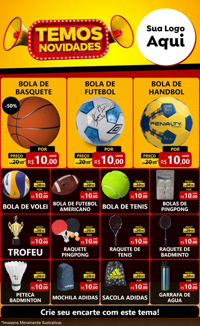 Modelo de Encarte para Encarte Grande com o tema Temos Novidades para Artigos Esportivos